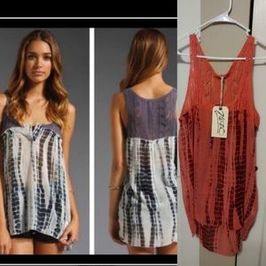 Free People Susquehanna Crochet Knit Tie Dye Cherry Tank